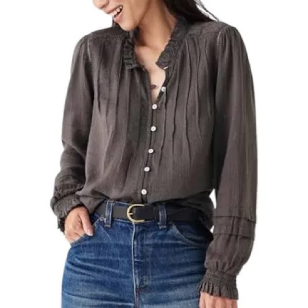 NWT Willa Organic Cotton Ruffled Pintucked Blouse (S)